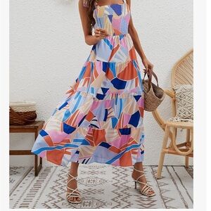 Colorful Geometric Print Maxi Dress